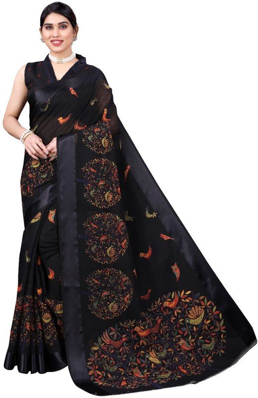Chanderi Linen Saree  (Black)