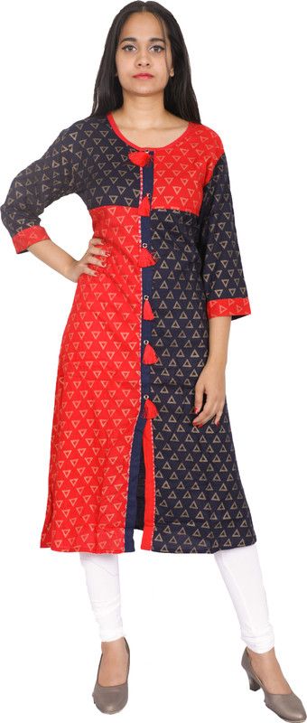 Women Geometric Print Cotton Rayon A-line Kurta  (Red)