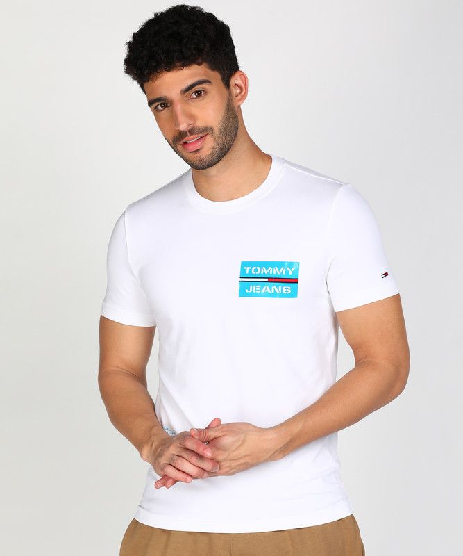 TJM CHEST BOX LOGO TEE E Men Printed Round Neck Cotton Blend White T-Shirt