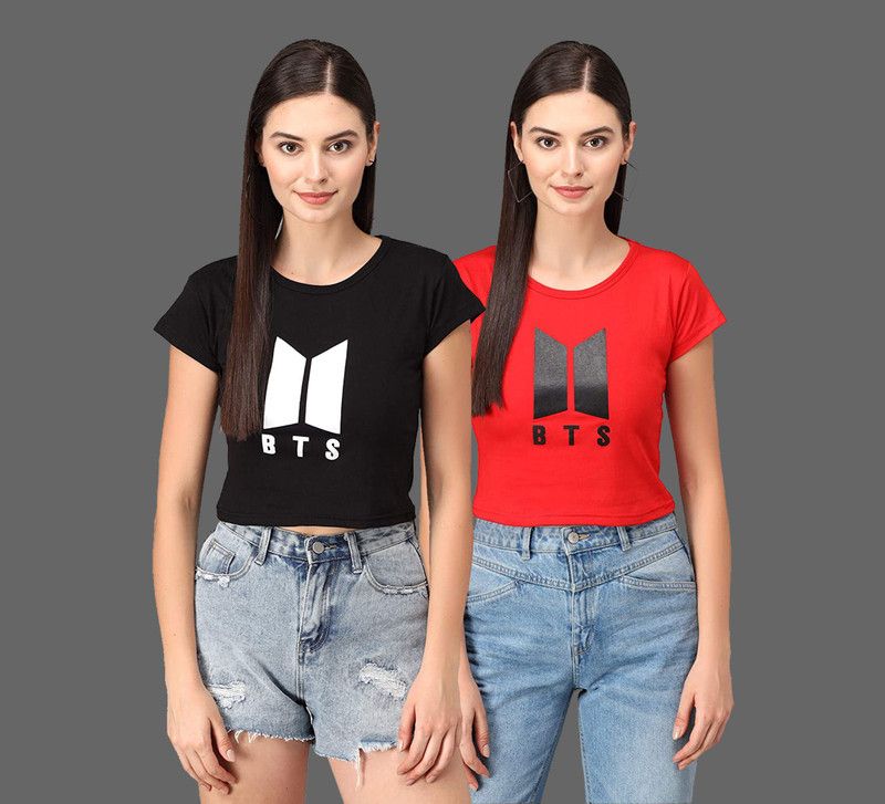 Pack of 2 Casual Regular Sleeves Printed Women Red, Black Top
