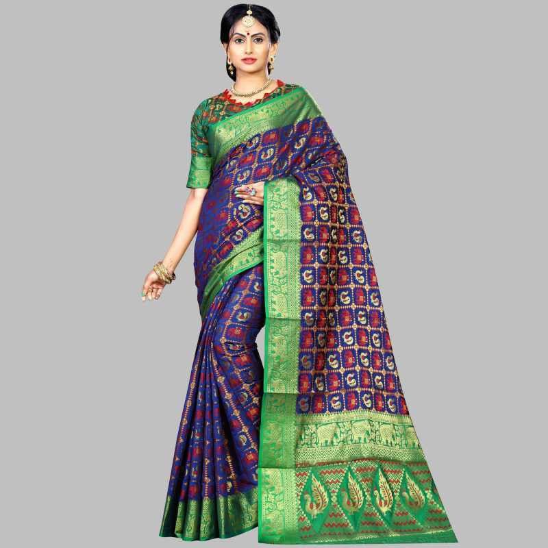 Self Design Kanjivaram Silk Blend, Pure Silk Saree  (Blue)