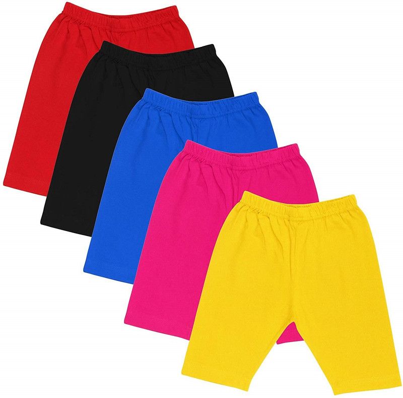 Short For Girls Sports Solid Cotton Linen Blend  (Multicolor, Pack of 5)