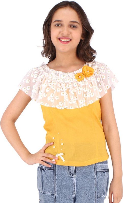 Girls Casual Georgette Top  (Yellow, Pack of 1)