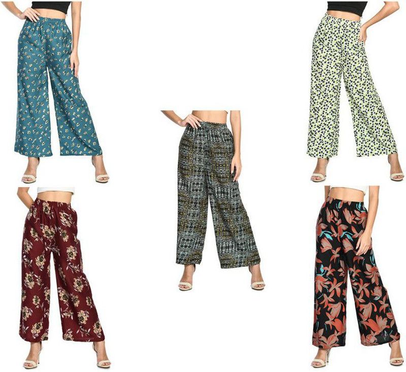Women Regular Fit White, Grey, Maroon Crepe Trousers