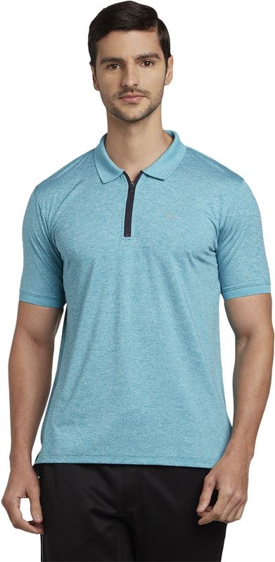 Men Solid Polo Neck Polyester Green T-Shirt