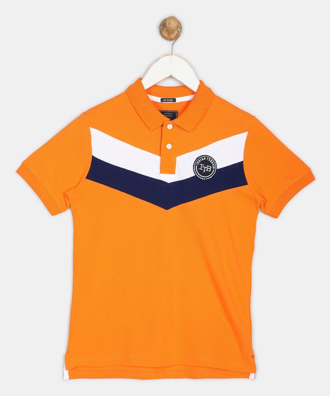 Boys Solid Cotton Blend T Shirt  (Orange, Pack of 1)