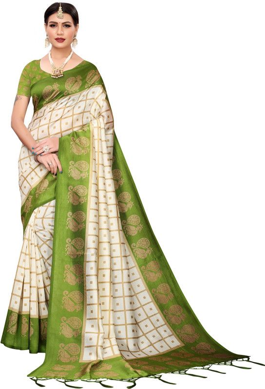 Woven Mysore Art Silk Saree  (Dark Green)