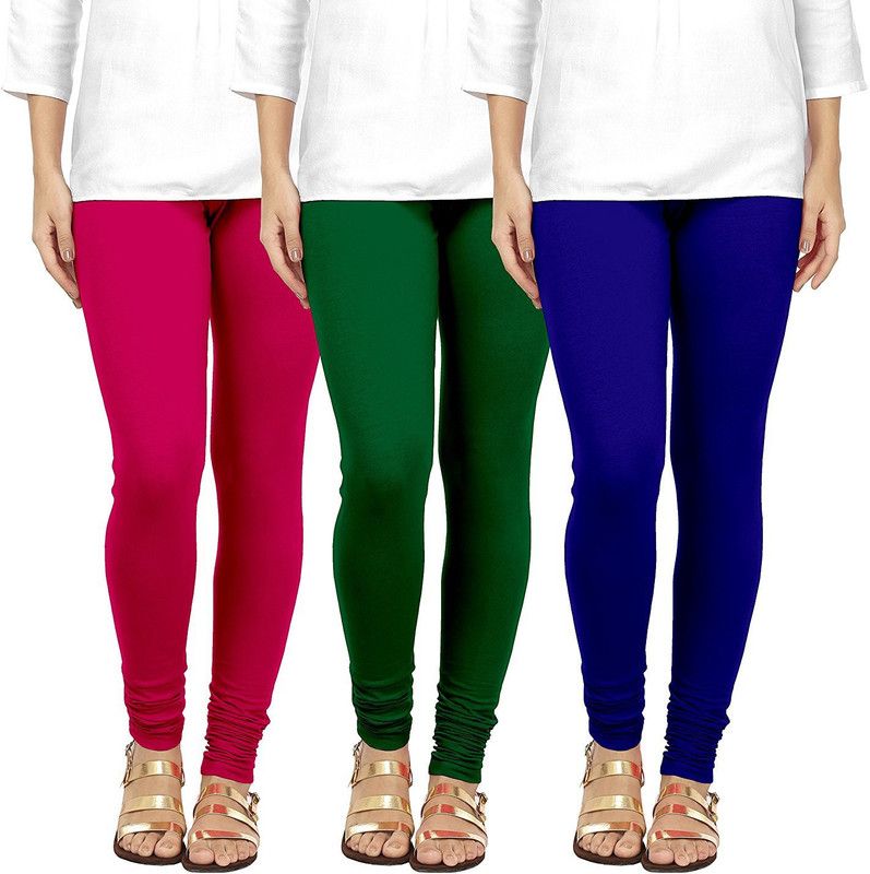 iShop Churidar Ethnic Wear Legging  (Dark Green, Blue, Pink, Solid)