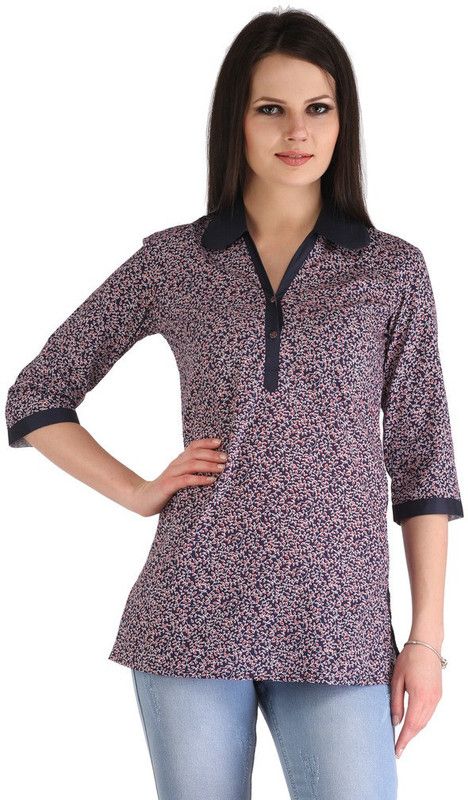 Casual Regular Sleeves Printed Women Dark Blue, Red Top