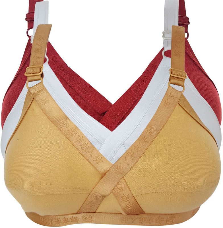 Pack of 3 Women Full Coverage Non Padded Bra  (White, Maroon, Beige)