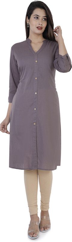 Women Solid Cotton Blend Frontslit Kurta  (Grey)