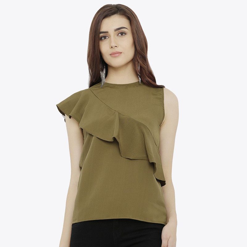 Formal Sleeveless Solid Women Green Top
