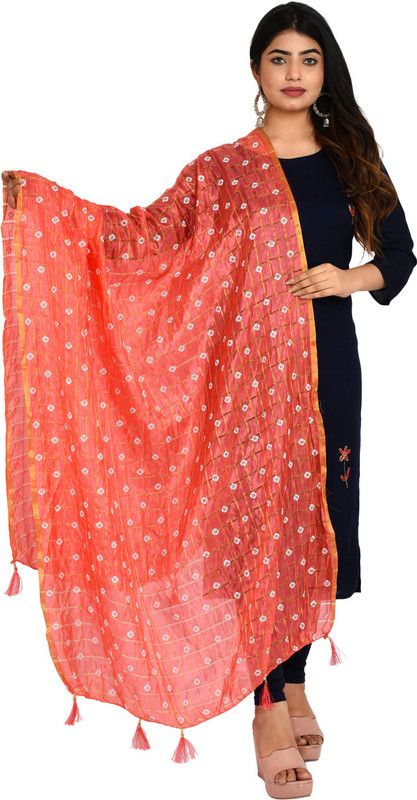 Chiffon Printed Pink Women Dupatta
