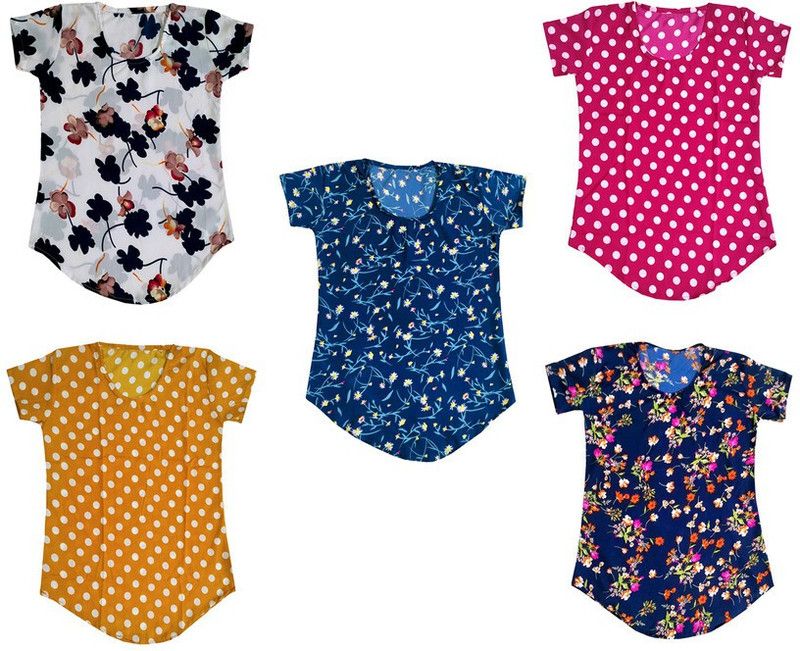 Girls Casual Crepe Top  (Multicolor, Pack of 5)
