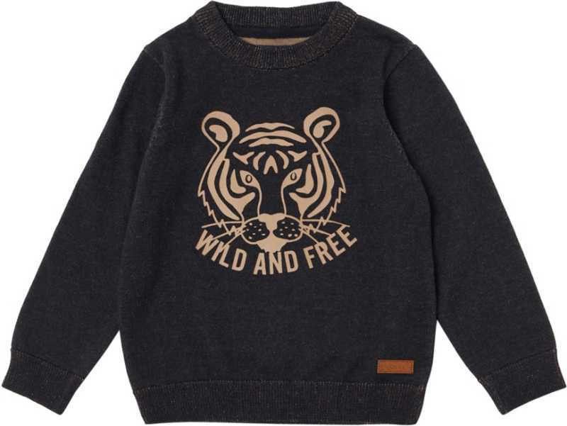 Boys Graphic Print Round Neck Dark Blue Sweater