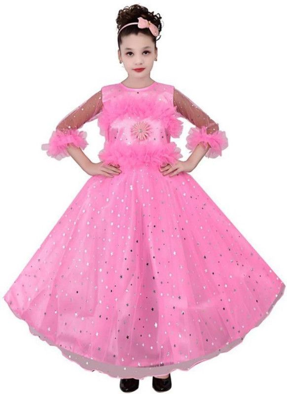 Baby Girls Midi/Knee Length Party Dress  (Pink, Short Sleeve)