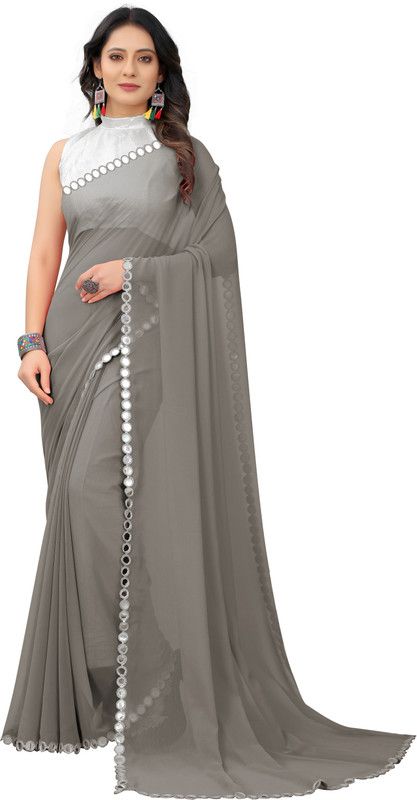 Self Design, Embellished Bollywood Georgette Saree  (Grey)