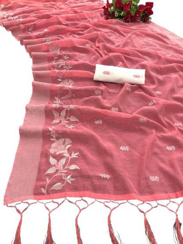Embroidered Bollywood Silk Blend, Chanderi Saree  (Pink)
