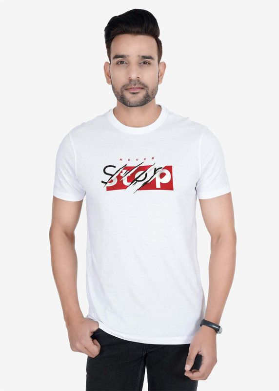 Never Stop T-Shirt For Men Men Typography Round Neck Pure Cotton White T-Shirt