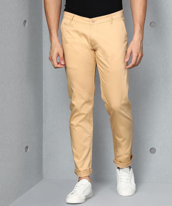 Slim Fit Men Pure Cotton Beige Pure Cotton Trousers