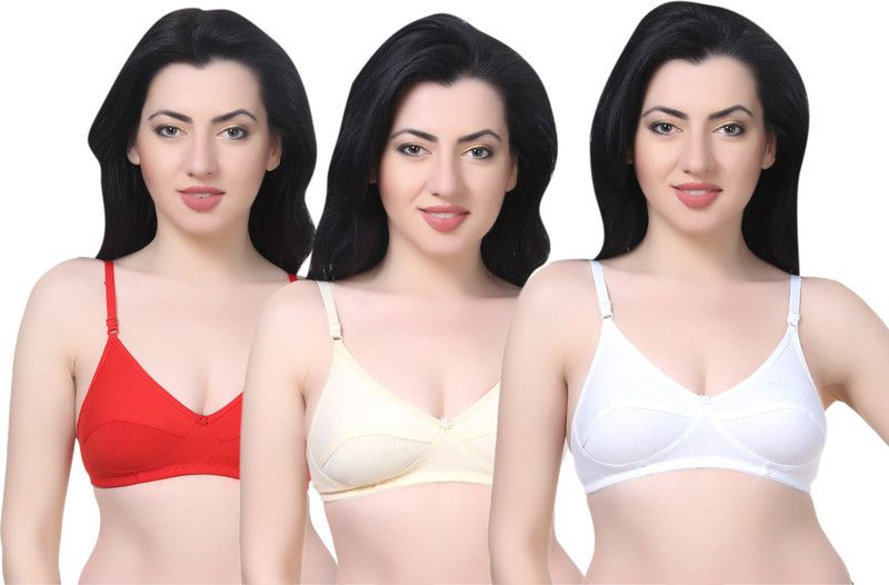 Pack of 3 Women Minimizer Non Padded Bra  (Red, White, Beige)