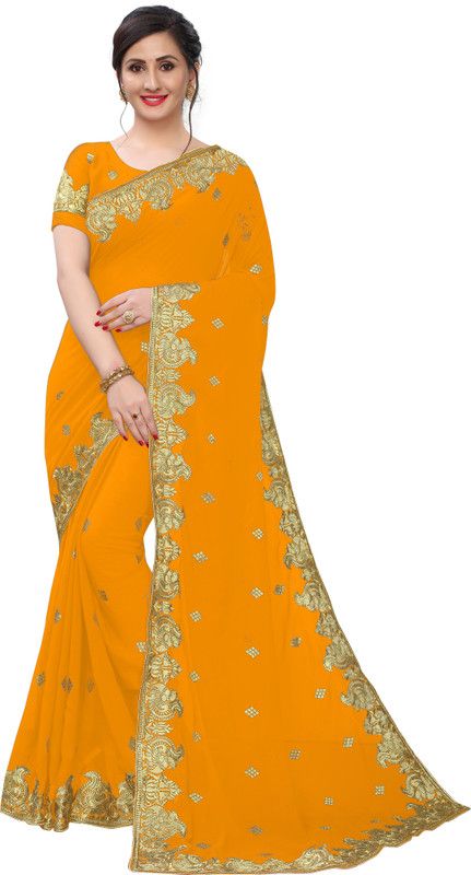 Dyed Bollywood Silk Blend Saree  (Yellow)