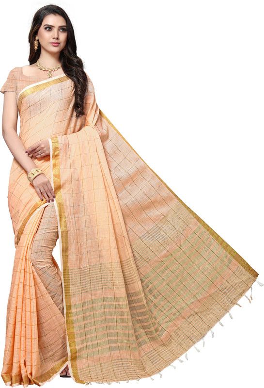 Woven Daily Wear Cotton Linen Saree  (Orange)