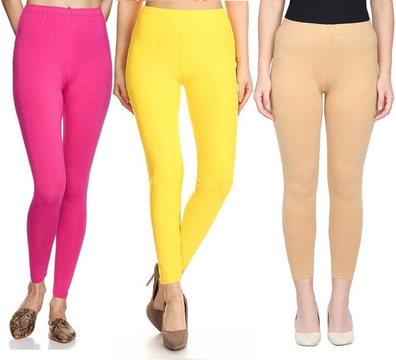 SwaNit Ankle Length Western Wear Legging  (Pink, Yellow, Beige, Solid)