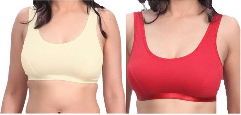 Pack of 2 Women Sports Lightly Padded Bra  (Red, Beige)