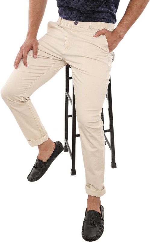 Men Regular Fit Grey, Grey Pure Cotton Trousers