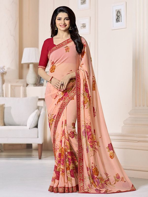 Printed Daily Wear Georgette, Chiffon Saree  (Orange)
