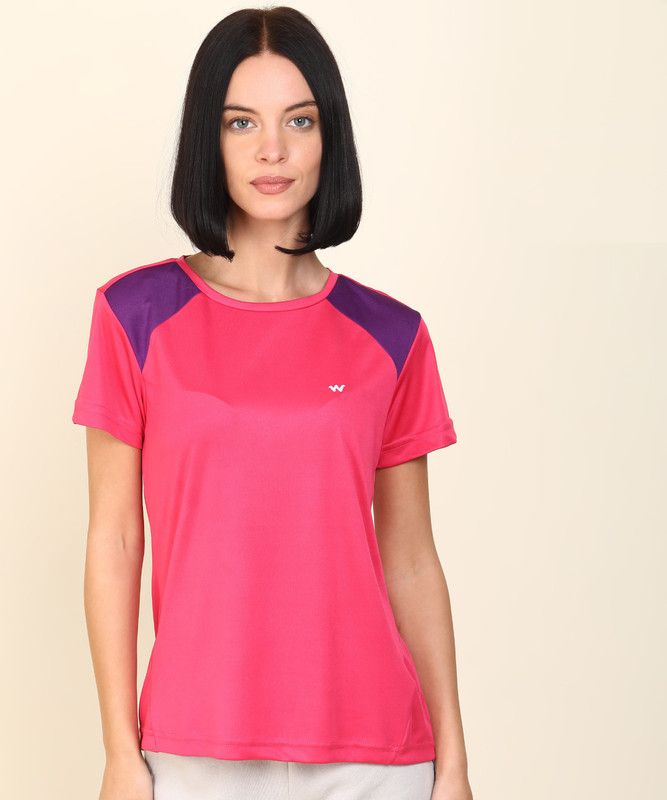 Active Crew tee 3 Women Colorblock Round Neck Polyester Pink T-Shirt
