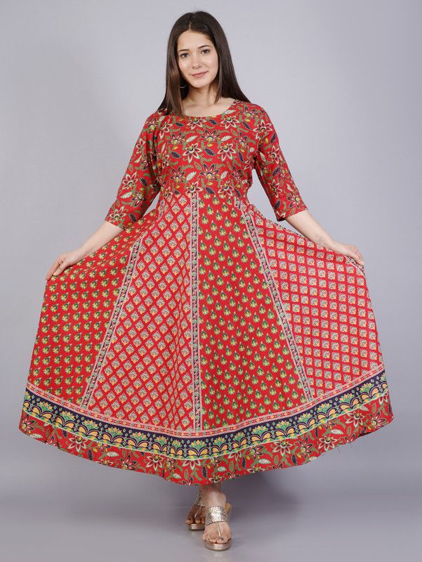 Pure Cotton Stitched Flared/A-line Gown  (Light Blue)