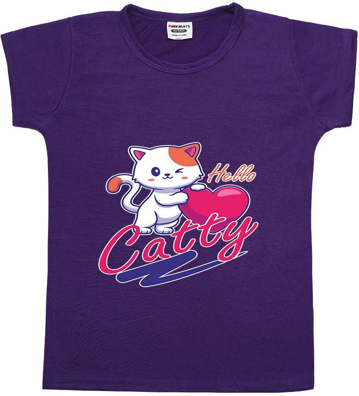 Girls Printed Polycotton T Shirt  (Purple, Pack of 1)