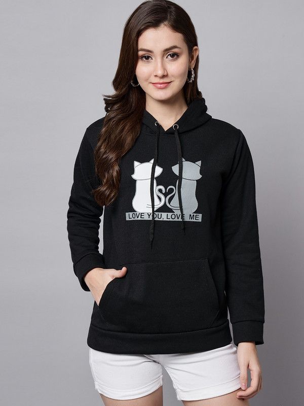 Women 3/4th Sleeve Graphic Print Hooded Sweatshirt