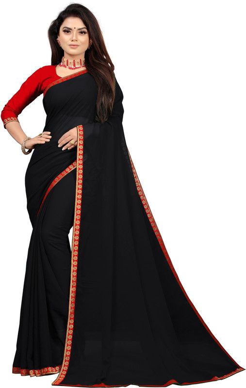 Self Design Jamdani Georgette Saree  (Black)