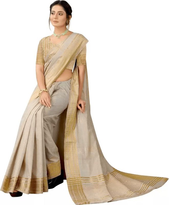 Self Design Maheshwari Cotton Linen, Cotton Silk Saree  (Beige)