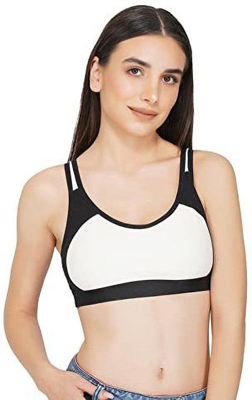 Women Sports Non Padded Bra  (White, Black)