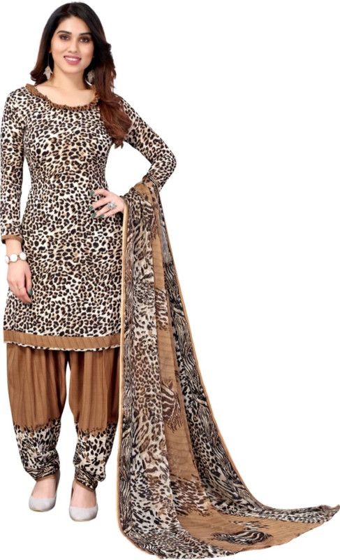 Unstitched Crepe Salwar Suit Material Animal Print