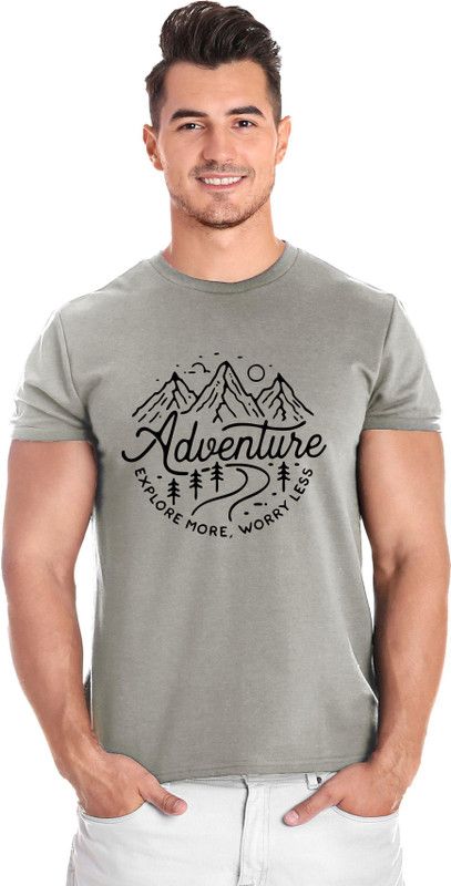 Cotton Trendy Printed Tshirt For Men's Men Printed Round Neck Cotton Blend Grey T-Shirt