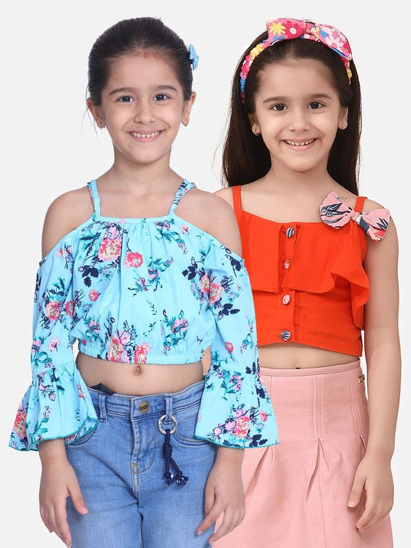 Girls Casual Polycotton Crop Top  (Multicolor, Pack of 2)