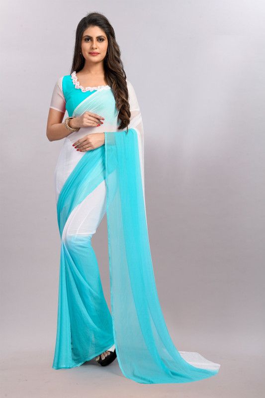 Hand Painted Fashion Chiffon Saree  (Light Green)