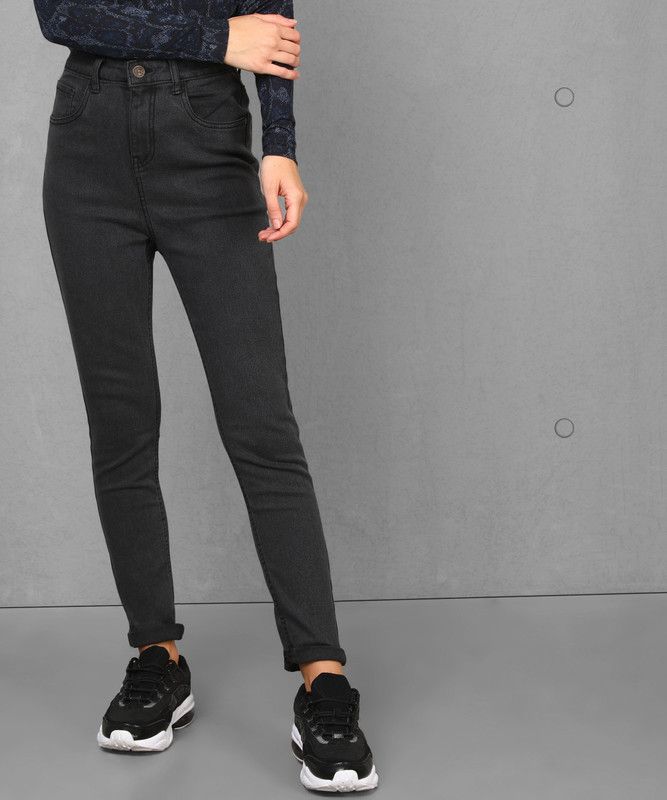 Women Skinny High Rise Dark Grey Jeans