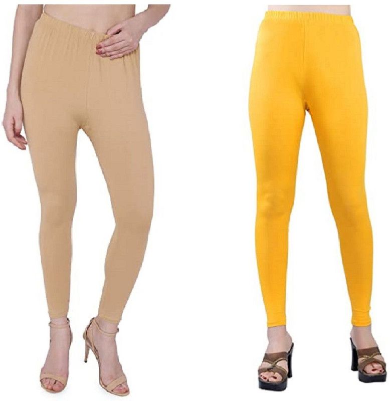 SKF Churidar Ethnic Wear Legging  (Pink, Yellow, Solid)