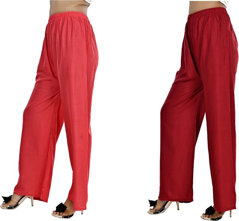Pack of 2 Women Relaxed Pink, Maroon Viscose Rayon Trousers