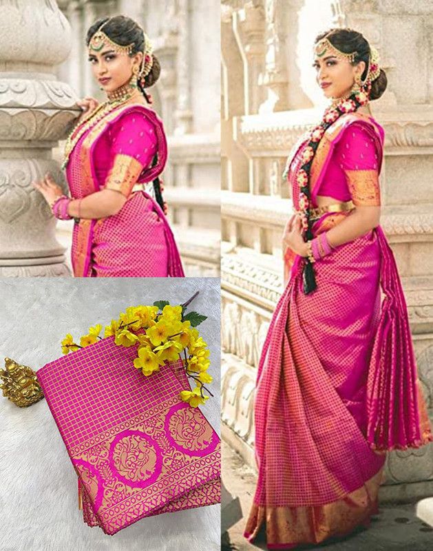 Self Design, Woven, Embellished Banarasi Jacquard, Pure Silk Saree  (Gold, Pink)