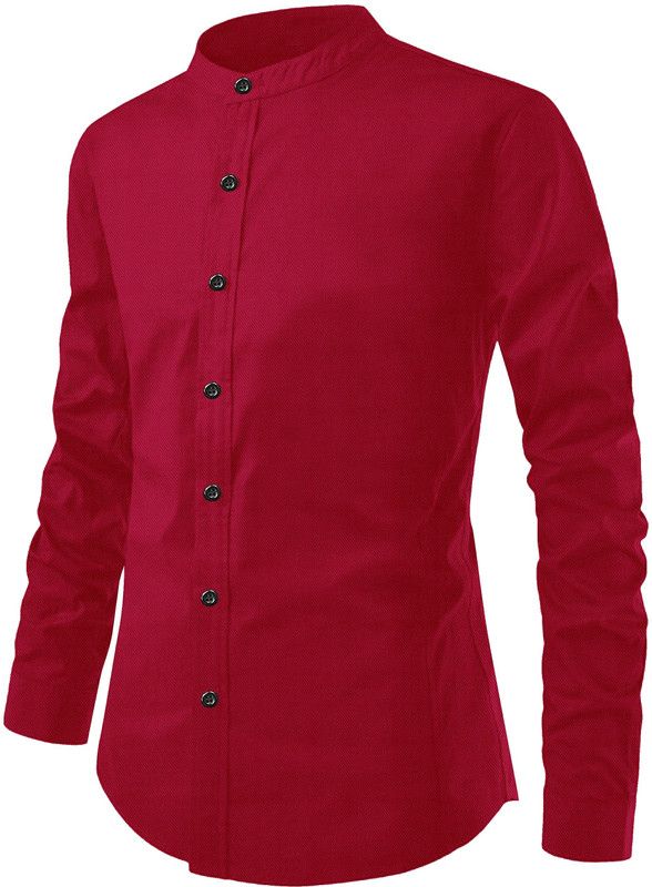 Men Regular Fit Self Design Mandarin Collar Formal Shirt
