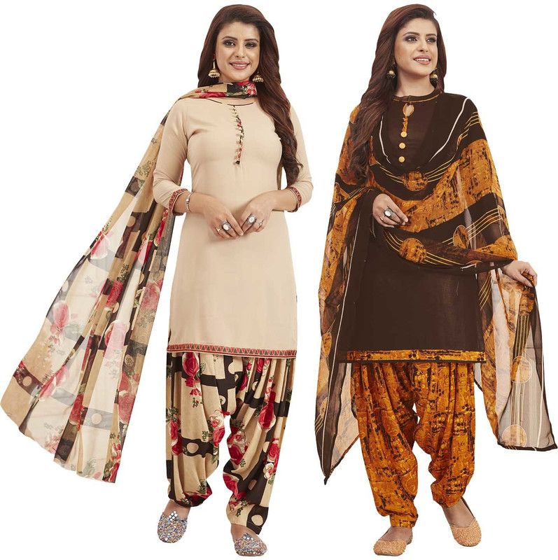 Unstitched Crepe Kurta & Churidar Material Printed, Solid