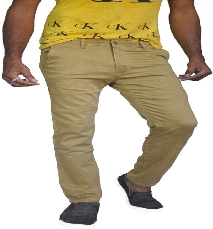 Men Slim Fit, Regular Fit, Relaxed, Skinny Fit Gold Cotton Blend Trousers