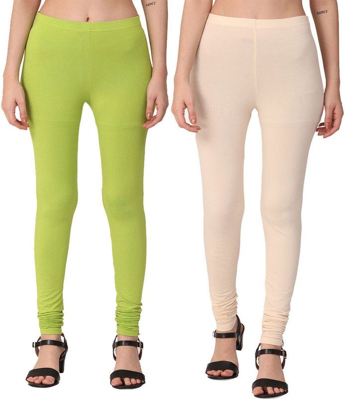 VIVID Churidar Western Wear Legging  (Green, Beige, Solid)